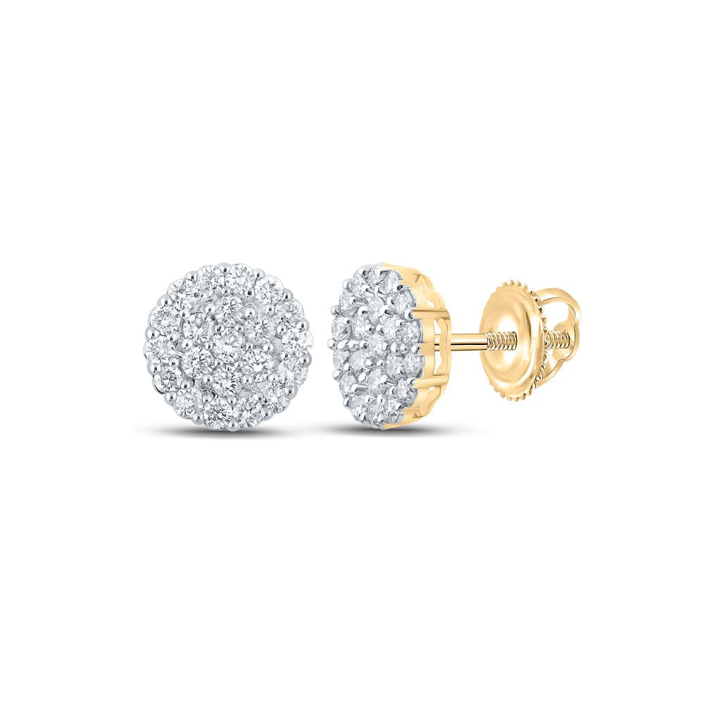 10kt Yellow Gold Mens Round Diamond Cluster Earrings 2-1/2 Cttw