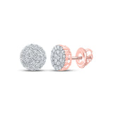 10kt Rose Gold Mens Round Diamond Cluster Earrings 3/4 Cttw