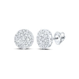10kt White Gold Mens Round Diamond Cluster Earrings 1/4 Cttw
