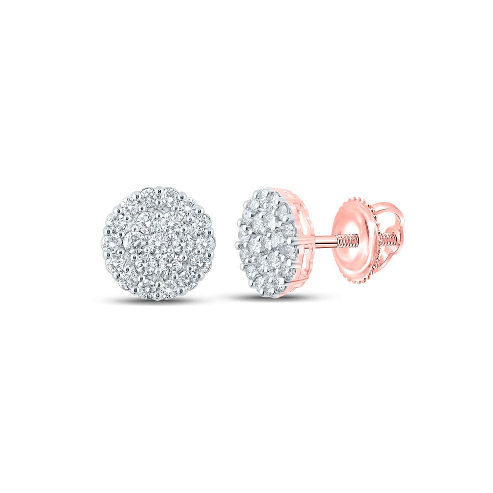 10kt Rose Gold Mens Round Diamond Cluster Earrings 2-3/4 Cttw