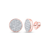 10kt Rose Gold Mens Round Diamond Cluster Earrings 1 Cttw