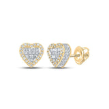 10kt Yellow Gold Mens Baguette Diamond Heart Earrings 3/8 Cttw