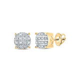 10kt Yellow Gold Mens Round Diamond Cluster Earrings 1/12 Cttw