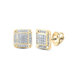 10kt Yellow Gold Mens Round Diamond Square Earrings 1/5 Cttw