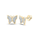 10kt Yellow Gold Womens Round Diamond Butterfly Earrings 1/8 Cttw