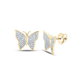 10kt Yellow Gold Womens Round Diamond Butterfly Bug Earrings 1/4 Cttw