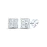 10kt White Gold Mens Round Diamond Square Earrings 1/3 Cttw