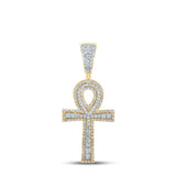 10kt Two-tone Gold Mens Round Diamond Ankh Cross Charm Pendant 7/8 Cttw