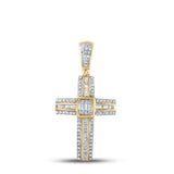 10kt Yellow Gold Mens Baguette Diamond Cross Charm Pendant 1/2 Cttw