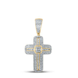 10kt Yellow Gold Mens Baguette Diamond Cross Charm Pendant 5/8 Cttw