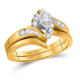 14kt Yellow Gold Marquise Diamond Bridal Wedding Ring Band Set 1/5 Cttw