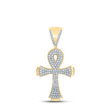 10kt Yellow Gold Mens Round Diamond Ankh Cross Charm Pendant 1/3 Cttw