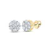 10kt Yellow Gold Womens Round Diamond Flower Cluster Earrings 1/5 Cttw