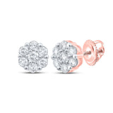 10kt Rose Gold Womens Round Diamond Flower Cluster Earrings 3/4 Cttw