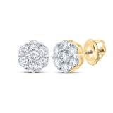 14kt Yellow Gold Womens Round Diamond Flower Cluster Earrings 3/4 Cttw