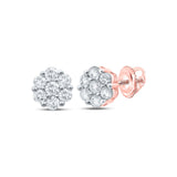 14kt Rose Gold Womens Round Diamond Flower Cluster Earrings 1 Cttw