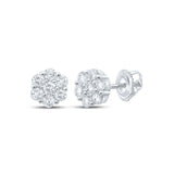 14kt White Gold Womens Round Diamond Flower Cluster Earrings 1-3/4 Cttw