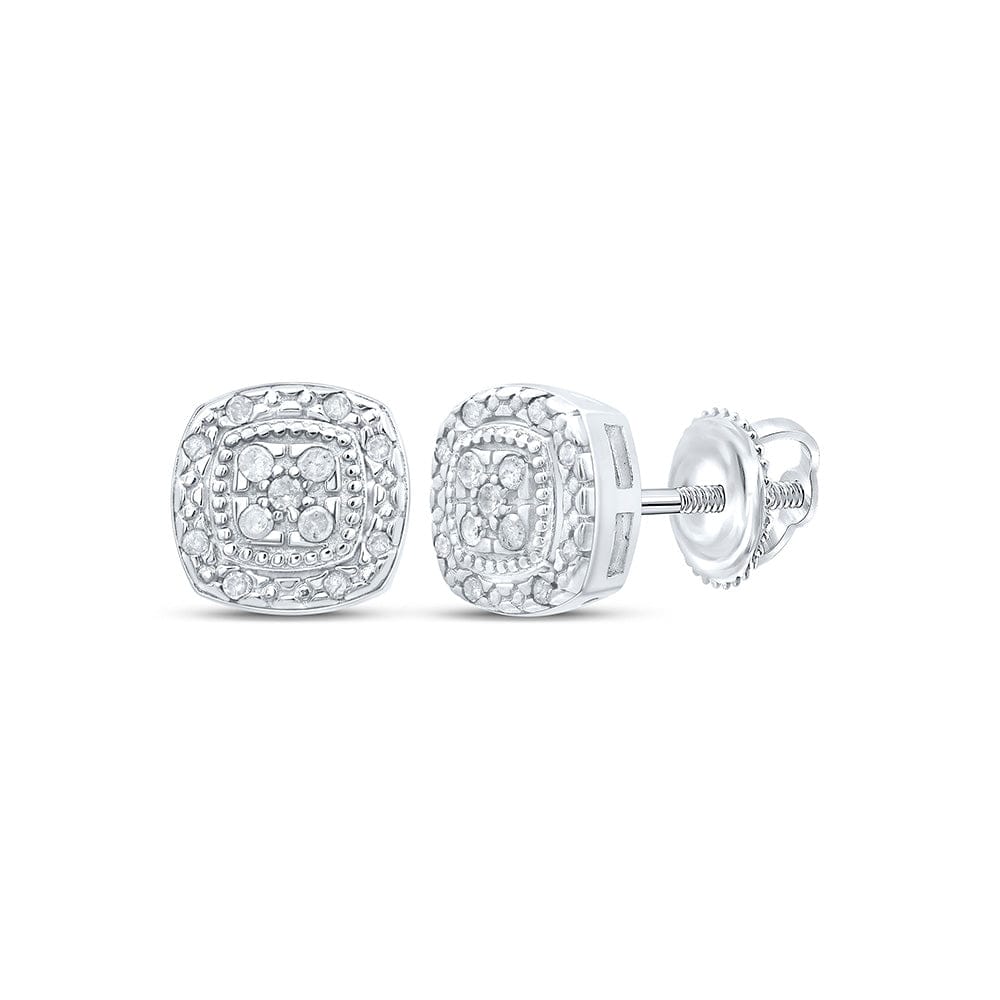 Sterling Silver Womens Round Diamond Square Earrings 1/10 Cttw