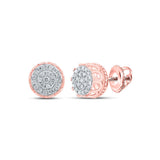 10kt Rose Gold Mens Round Diamond Cluster Earrings 1/4 Cttw