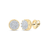 10kt Yellow Gold Mens Round Diamond Cluster Earrings 1/2 Cttw
