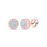 10kt Rose Gold Mens Round Diamond Cluster Earrings 1/2 Cttw