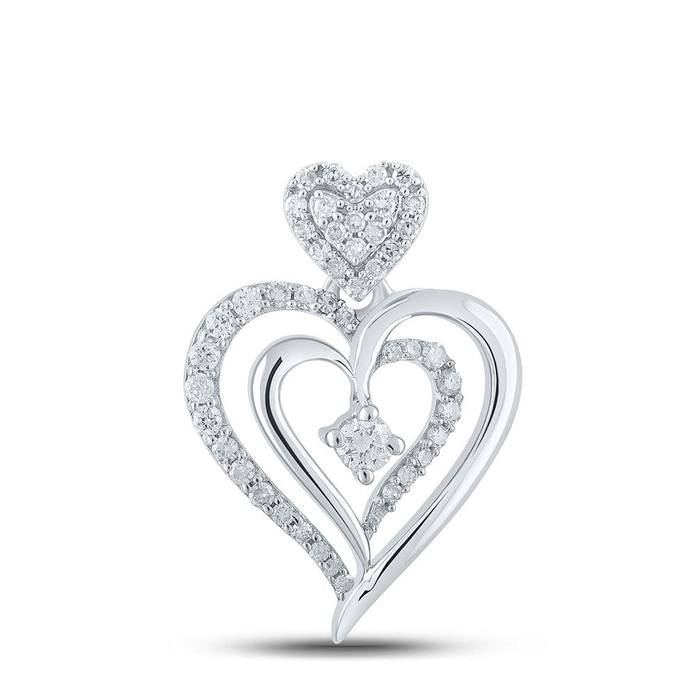 10kt White Gold Womens Round Diamond Heart Pendant 1/3 Cttw
