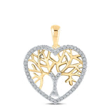 10kt Yellow Gold Womens Round Diamond Tree of Life Heart Pendant 1/4 Cttw