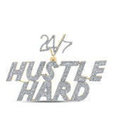 10kt Yellow Gold Mens Baguette Diamond Hustle Hard 24 7 Charm Pendant 2-5/8 Cttw