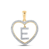 10kt Yellow Gold Womens Round Diamond Heart E Letter Pendant 1/4 Cttw