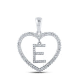 10kt White Gold Womens Round Diamond Heart E Letter Pendant 1/4 Cttw
