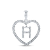 10kt White Gold Womens Round Diamond Heart H Letter Pendant 1/4 Cttw