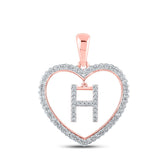 10kt Rose Gold Womens Round Diamond Heart H Letter Pendant 1/4 Cttw