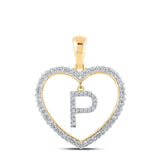 10kt Yellow Gold Womens Round Diamond Heart P Letter Pendant 1/4 Cttw