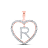 10kt Rose Gold Womens Round Diamond Heart R Letter Pendant 1/4 Cttw