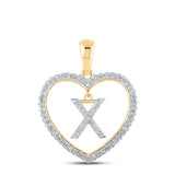 10kt Yellow Gold Womens Round Diamond Heart X Letter Pendant 1/4 Cttw