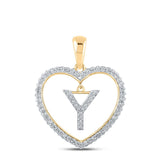 10kt Yellow Gold Womens Round Diamond Heart Y Letter Pendant 1/4 Cttw