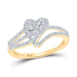 10kt Yellow Gold Womens Baguette Diamond Heart Ring 1/3 Cttw