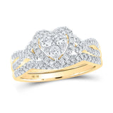 10kt Yellow Gold Round Diamond Heart Bridal Wedding Ring Band Set 5/8 Cttw
