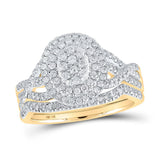 10kt Yellow Gold Round Diamond Oval Bridal Wedding Ring Band Set 3/4 Cttw