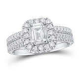 14kt White Gold Emerald Diamond Halo Bridal Wedding Ring Band Set 2-1/2 Cttw