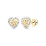 10kt Yellow Gold Womens Round Diamond Nugget Heart Earrings 1/10 Cttw