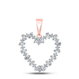 10kt Rose Gold Womens Baguette Diamond Heart Pendant 1/3 Cttw