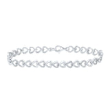 Sterling Silver Womens Round Diamond Heart Bracelet 1/20 Cttw