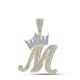 10kt Two-tone Gold Mens Round Diamond Crown M Letter Charm Pendant 1-3/4 Cttw