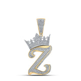 10kt Two-tone Gold Mens Round Diamond Z Crown Letter Charm Pendant 1-3/8 Cttw