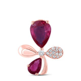 10kt Rose Gold Womens Pear Ruby Diamond Flower Fashion Pendant 1-7/8 Cttw