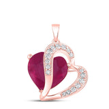 10kt Rose Gold Womens Heart Ruby Diamond Pendant 5 Cttw