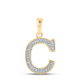 10kt Yellow Gold Womens Round Diamond Initial C Letter Pendant 1/12 Cttw