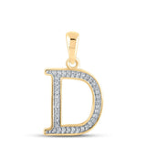 10kt Yellow Gold Womens Round Diamond Initial D Letter Pendant 1/12 Cttw