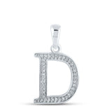 10kt White Gold Womens Round Diamond Initial D Letter Pendant 1/12 Cttw